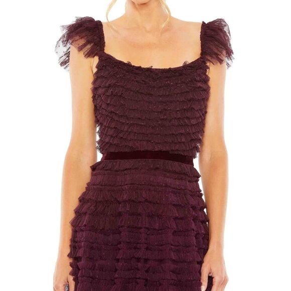 Mac Duggal 8054 Size 10 Amethyst Ruffle Tulle Cap Sleeve Tiered Party Midi Dress - Picture 3 of 11